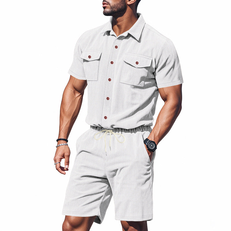 Herren Kurzarm-Hemd und Shorts Set mit praktischen Brusttaschen und elastischem Bund Echoarchiv