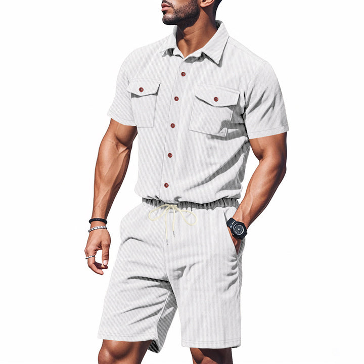 Herren Kurzarm-Hemd und Shorts Set mit praktischen Brusttaschen und elastischem Bund Echoarchiv
