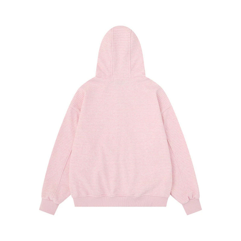 Unisex Gestreifte Kapuzen-Sweatjacke mit Reißverschluss und Kängurutaschen Echoarchiv