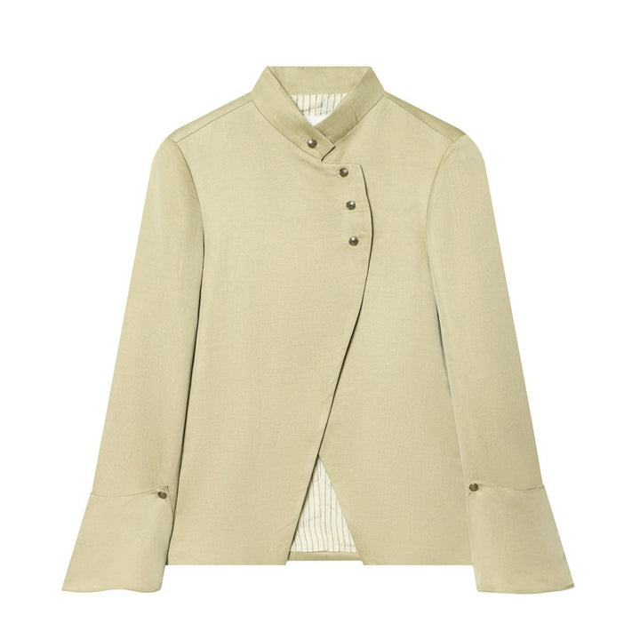 Damen Asymmetrische Blusenjacke mit Stehkragen und ausgestellten Manschetten Echo Archiv
