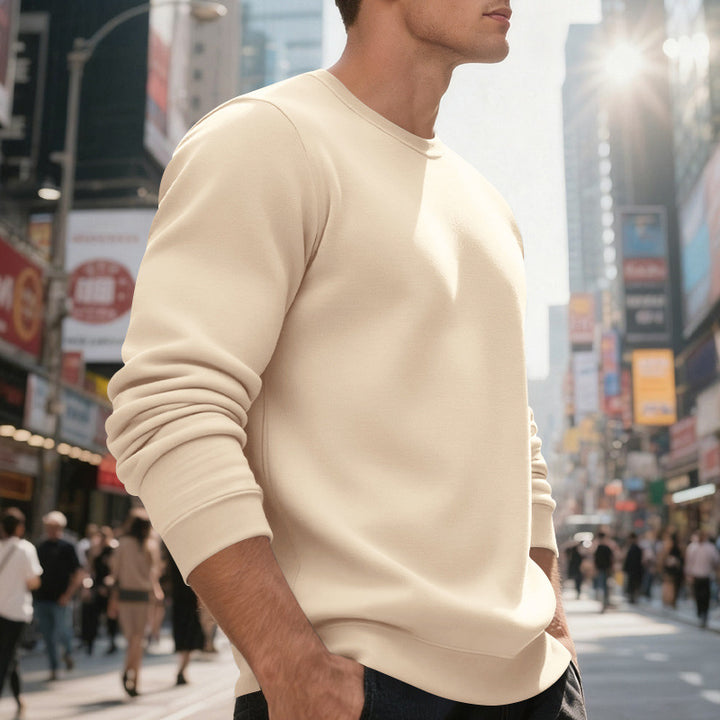 Herren lässiger Rundhals-Sweatshirt aus hochwertigem Baumwollmix mit strukturiertem Material Echoarchiv