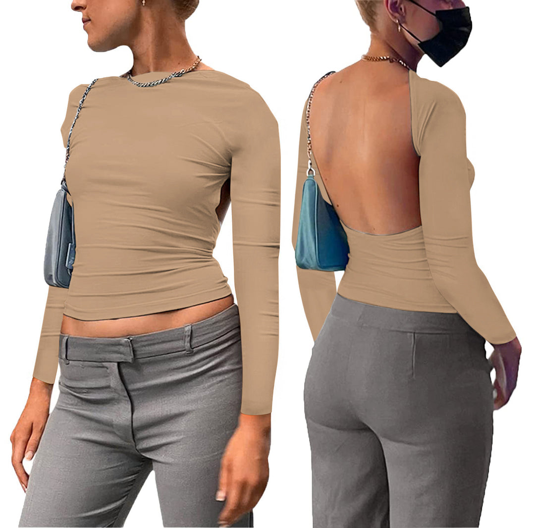 Damen figurbetontes Longsleeve-Oberteil mit offenem Rücken und elegantem Design Echo Archiv