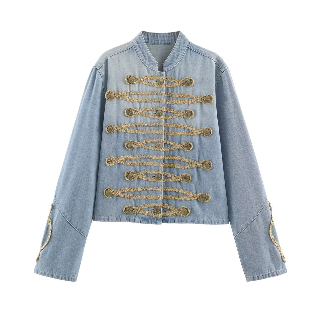 Damen Kurz geschnittene Jeansjacke im Military‑Stil mit dekorativen Kordelapplikationen Echo Archiv