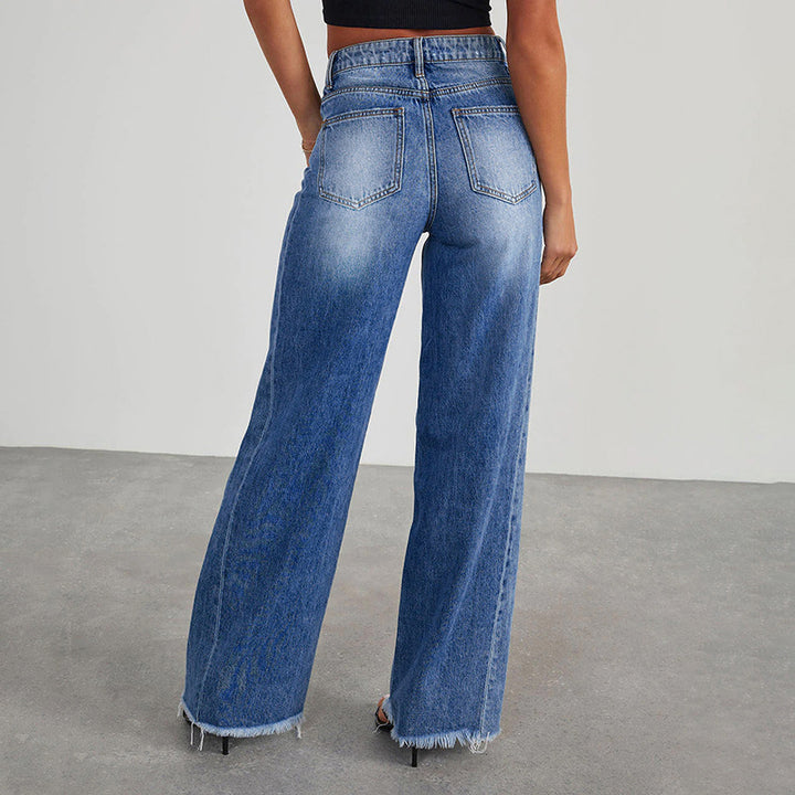 Damen High-Waist Schlagjeans mit weitem Bein und ausgefranstem Saum Echo Archiv