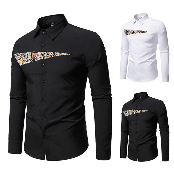 Herren modisches Langarmhemd mit Paisleymuster-Details Echoarchiv