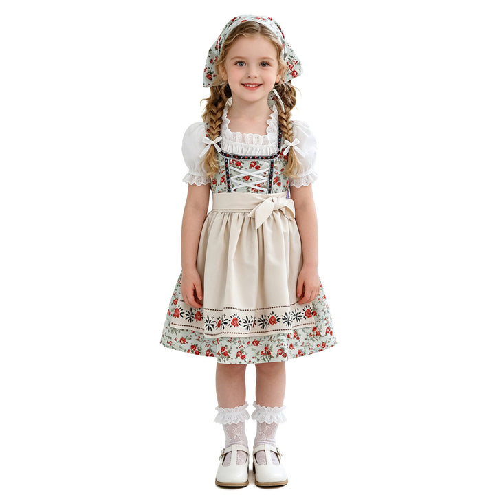 Damen nan Kinderdirndl Trachtenkleid mit Spitzenbluse Schürze und Kopftuch Echo Archiv
