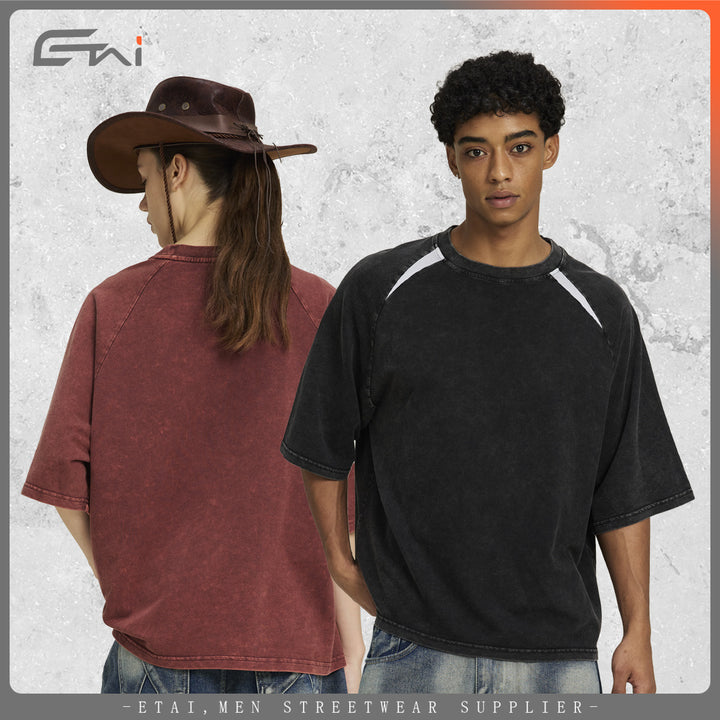 Herren Oversize Raglan-T-Shirt mit Vintage-Waschung und Kontrastbesatz Echo Archiv