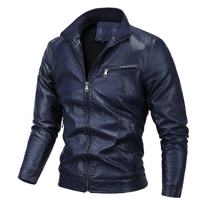Herren Slim-Fit Kunstlederblouson mit Stehkragen und Reißverschlusstaschen Echo Archiv