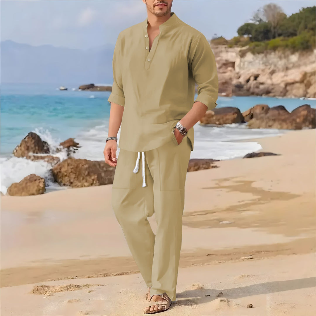 Herren lässiger Sommeranzug mit Halbe-Knopf-Design und praktischen Taschen Echoarchiv