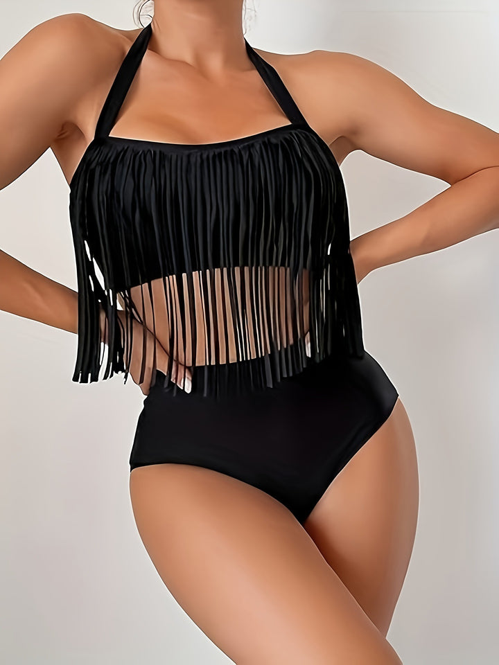 Damen Bikiniset mit fransigem Oberteil und hoch taillierter Hose Echo Archiv