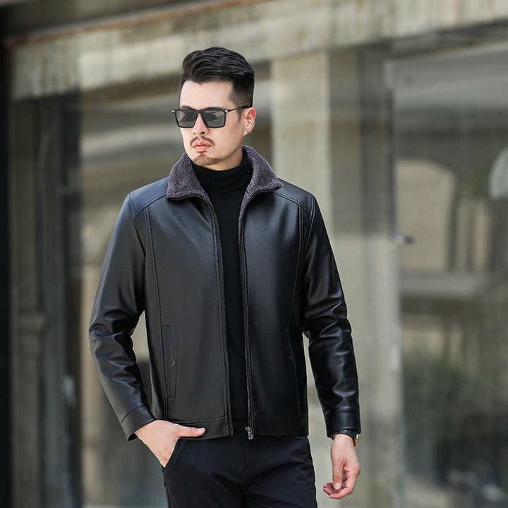 Herren Lederjacke mit weichem Fleecekragen Echoarchiv