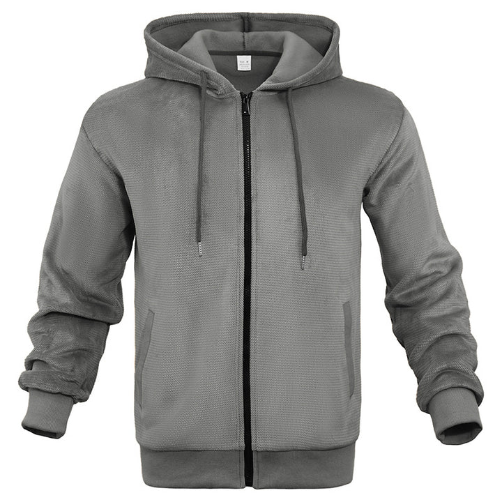 Herren Strukturiertes Kapuzen-Sweatshirt mit Vollzip, Seitentaschen und Rippbündchen Echoarchiv