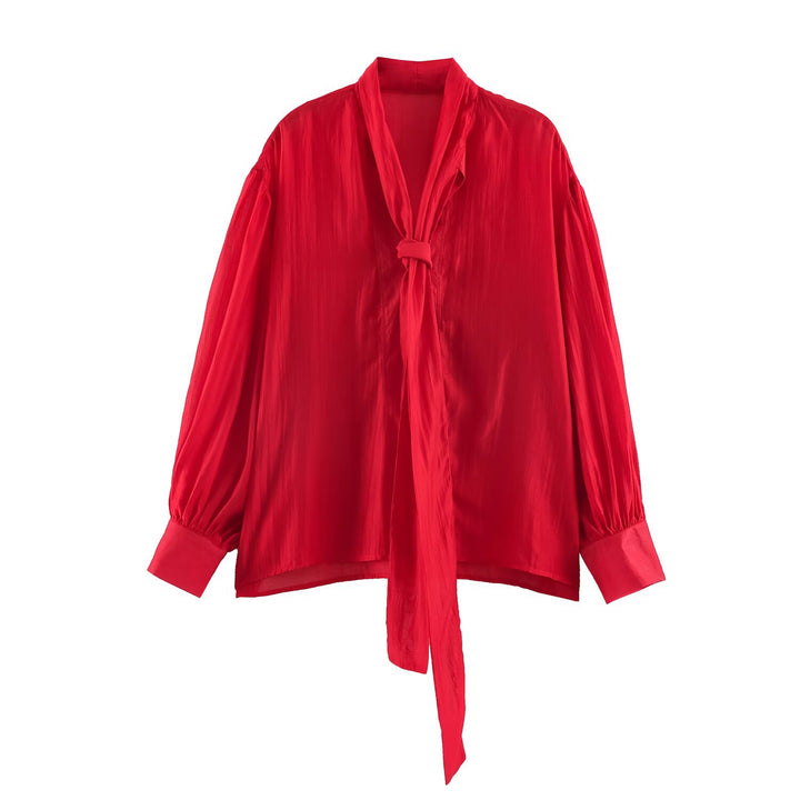 Damen Schluppenbluse mit weitem Oversize-Schnitt, Ballonärmeln und Bindeschal Echo Archiv