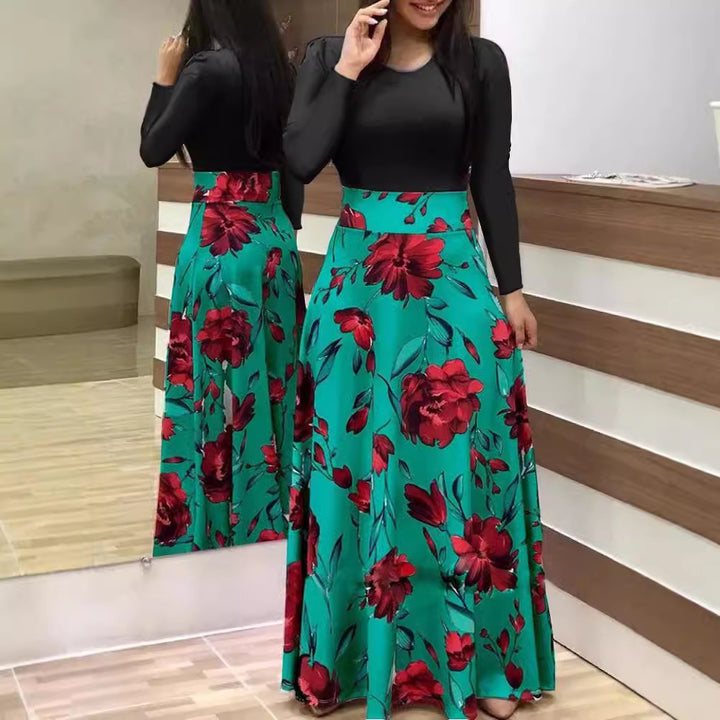 Damen Elegantes Maxikleid mit grafischem Druck und flexiblem Bund Echo Archiv