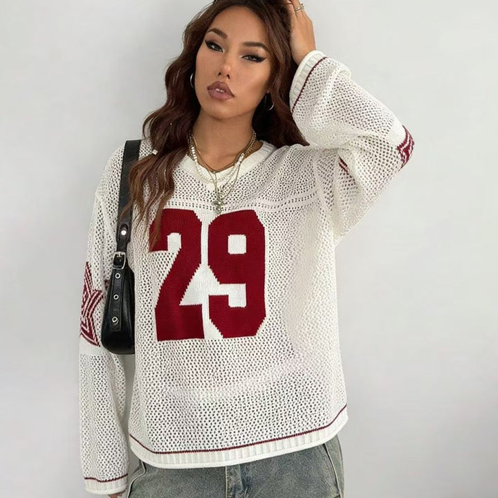 Damen Sportlicher Oversized Pullover mit Motivstickerei Echo Archiv