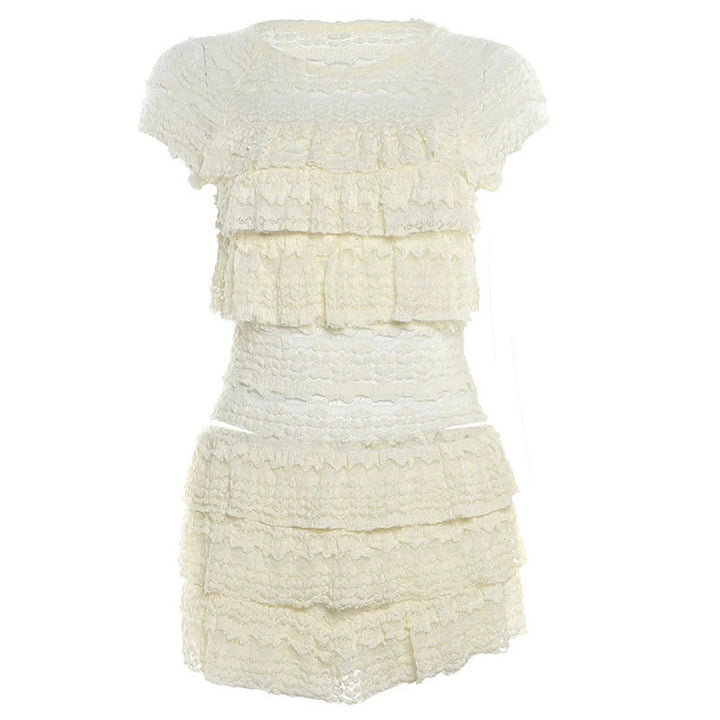 Damen Rüsche Kleider mit schwingendem Rock und elegantem Oberteil Echo Archiv