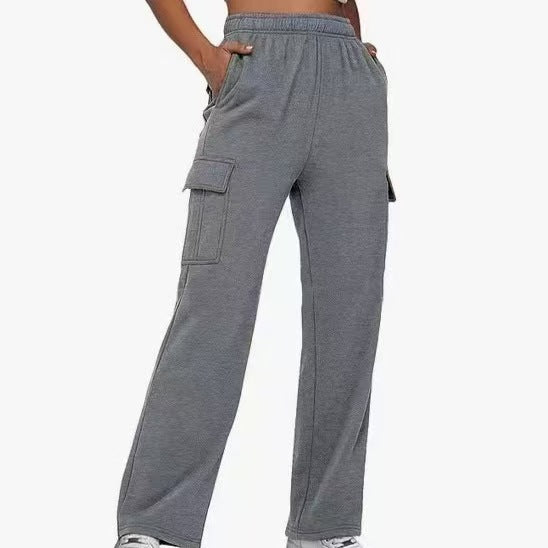 Damen relaxed-fit Cargo-Jogginghose mit geradem Bein, Elastikbund und aufgesetzten Klappentaschen – Avélisse