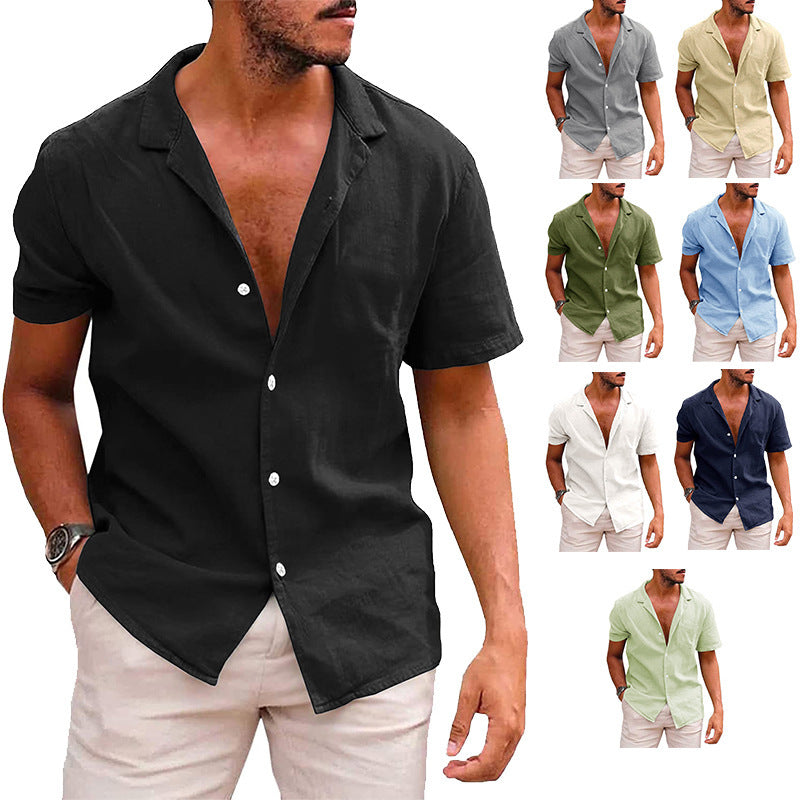 Herren Kurzarmhemd mit weichem Leinenmix und modernem Henley-Ausschnitt Echoarchiv