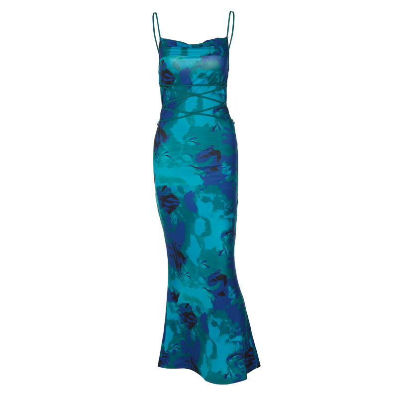 Damen Elegantes Maxikleid mit Spaghetti-Trägern und fließendem Schnitt Echo Archiv