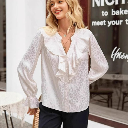Damen Rüschenbluse aus Chiffon mit Jacquard-Leopardenmuster Echo Archiv