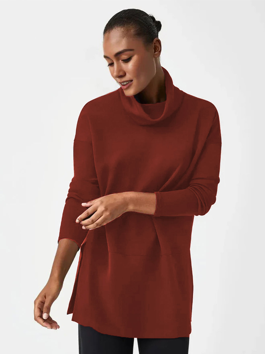 Damen Cozy Funnel Neck Tunika Pullover mit Übergrößen-Schnitt und seitlichen Schlitzen Echoarchiv