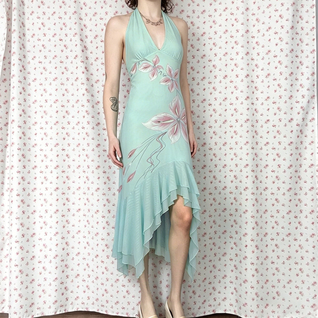 Damen Elegantes Maxikleid mit floralem Design und asymmetrischem Saum Echo Archiv
