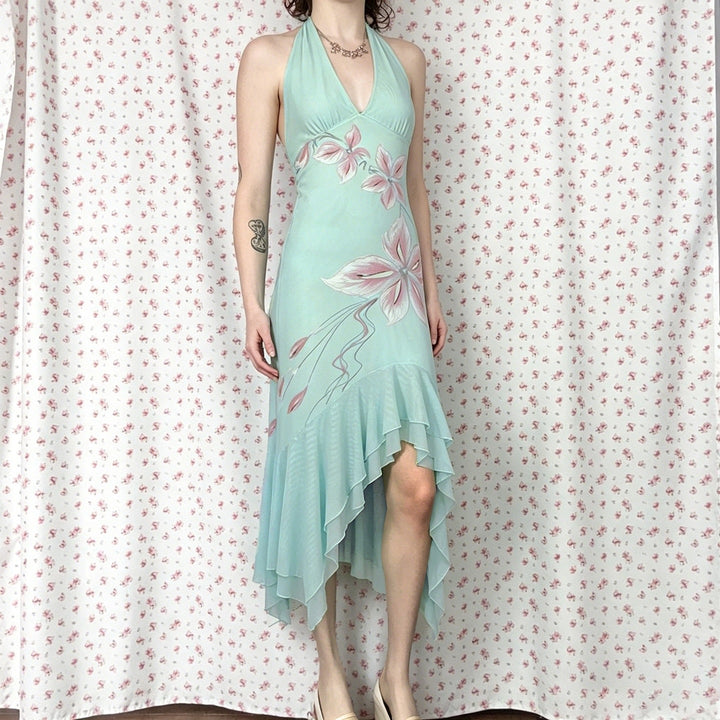 Damen Elegantes Maxikleid mit floralem Design und asymmetrischem Saum Echo Archiv