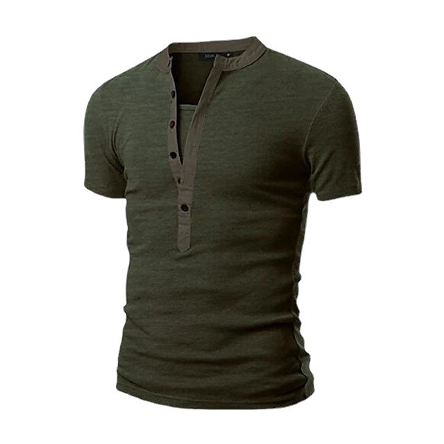 Herren Kurzarm-Henley-Shirt mit dekorativer Knopfleiste Echoarchiv