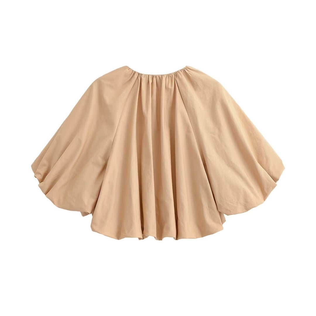 Damen Oversized Cape-Bluse mit Kordelzug, gerafftem Saum und voluminösen Fledermausärmeln Echo Archiv