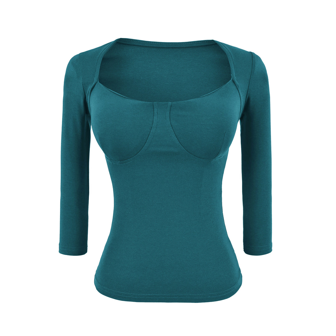 Damen Figurnahes Langarm-Top mit integrierter Bustier‑Kontur und quadratischem Ausschnitt Echoarchiv