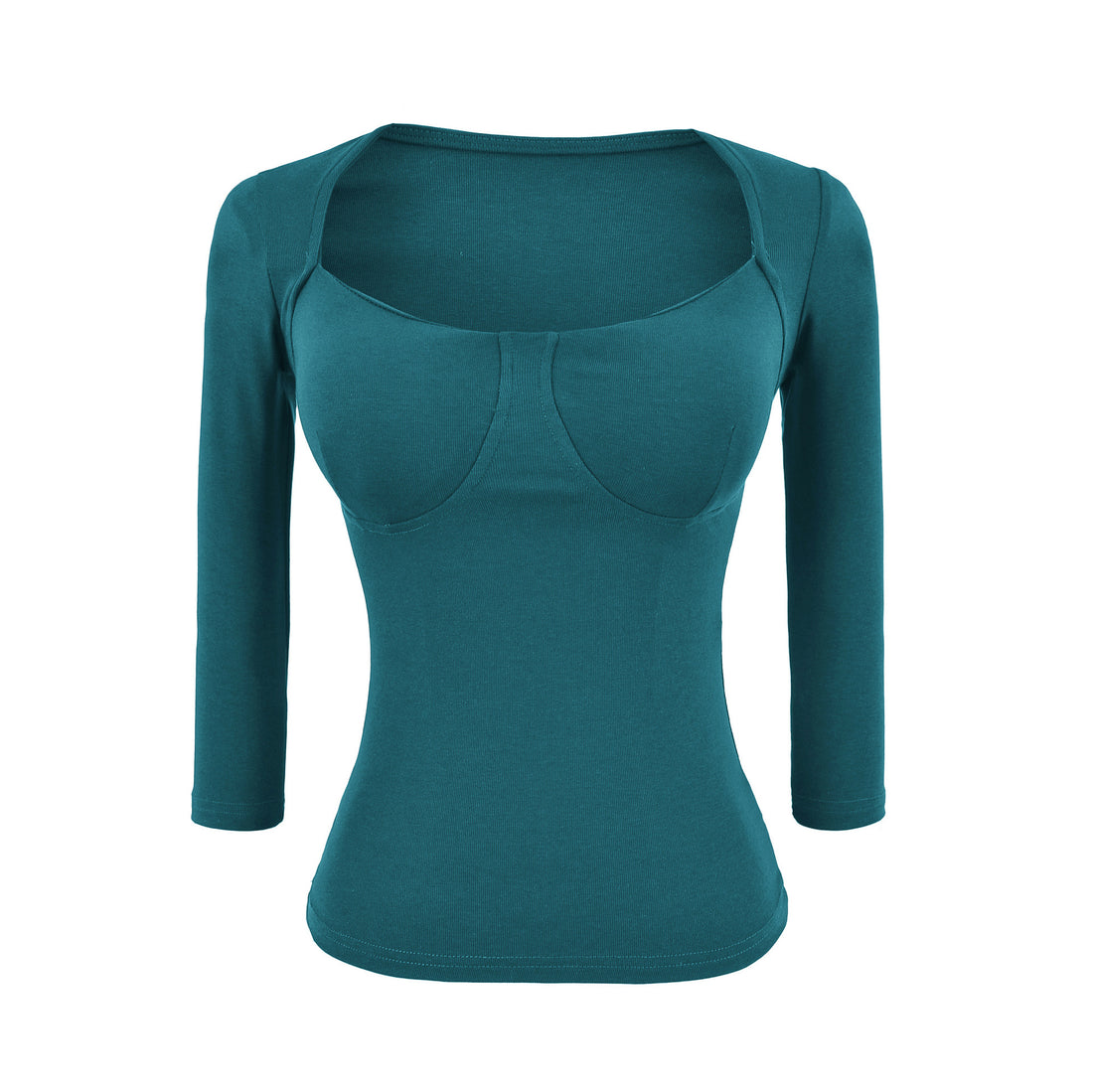 Damen Figurnahes Langarm-Top mit integrierter Bustier‑Kontur und quadratischem Ausschnitt Echoarchiv