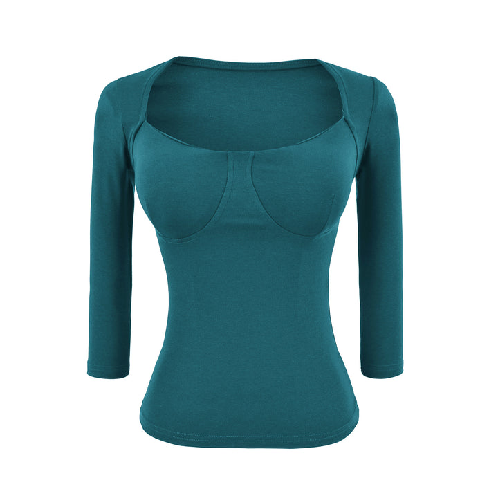 Damen Figurnahes Langarm-Top mit integrierter Bustier‑Kontur und quadratischem Ausschnitt Echoarchiv
