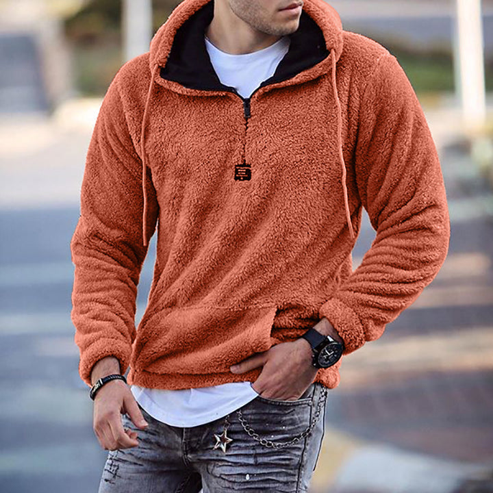 Herren Kuscheliger Teddy-Fleece-Hoodie mit Halbreißverschluss und Kängurutasche Echoarchiv