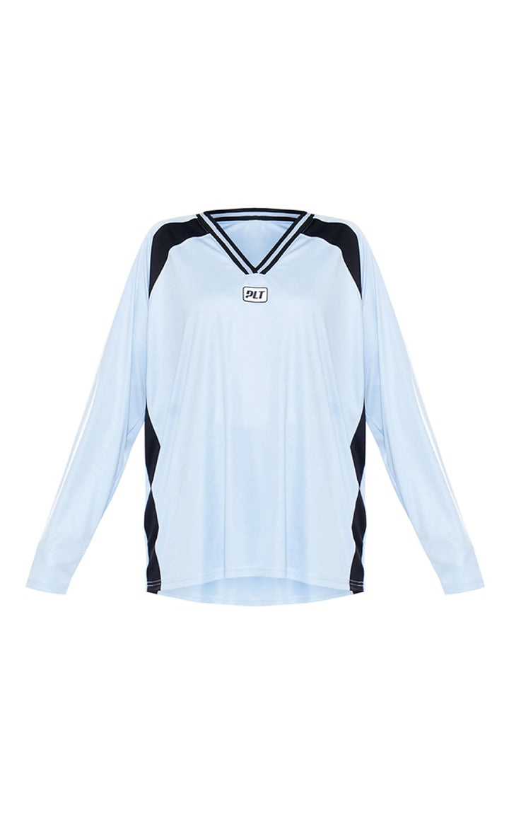 Herren Langarm-Sporttrikot im Oversize-Schnitt mit V‑Ausschnitt und Kontrastpaneelen – Marzano
