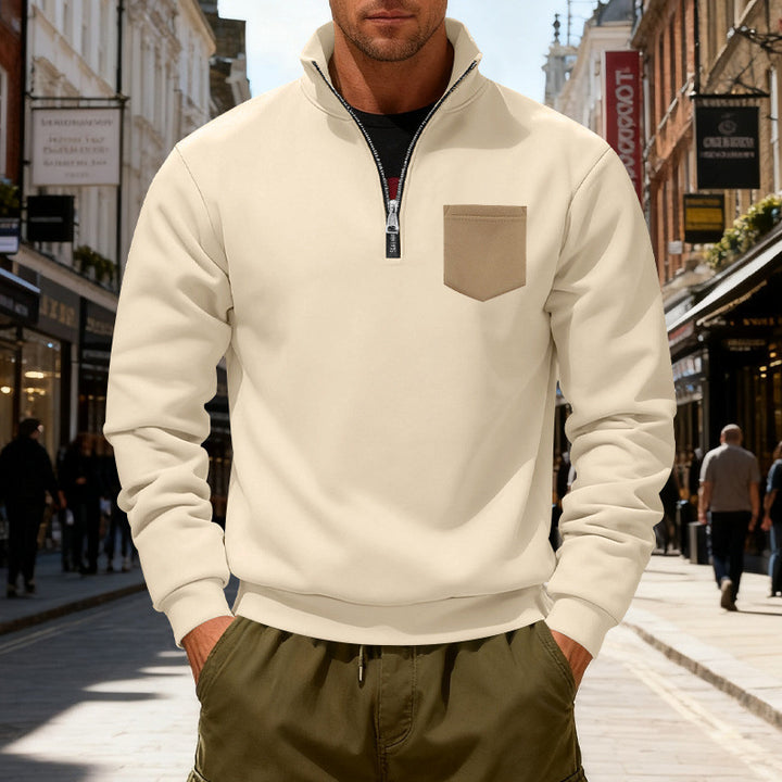 Herren modischer Sweatshirt mit halbem Reißverschluss und aufgesetzter Tasche Echoarchiv