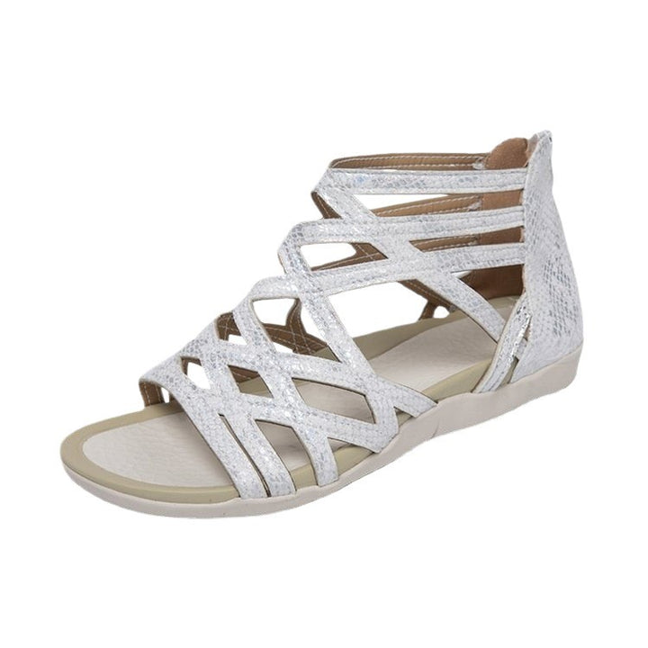 Damen Römersandalen mit Zipper, geflochtenem Cut-Out-Obermaterial und gepolsterter Komfortsohle – Sorelia