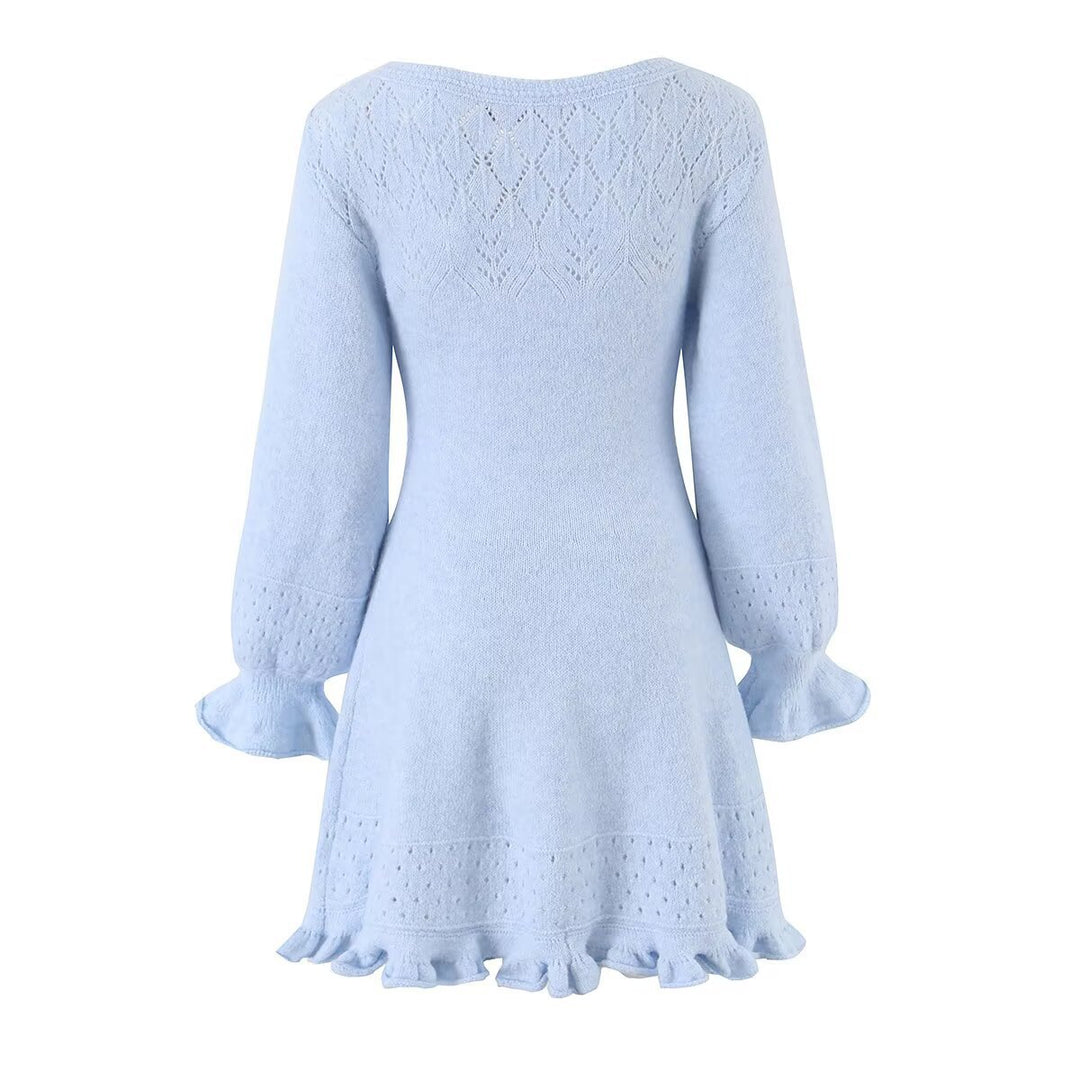 Damen Gestricktes A‑Linien Kleid mit Rüschenbündchen und Lochmuster Echo Archiv