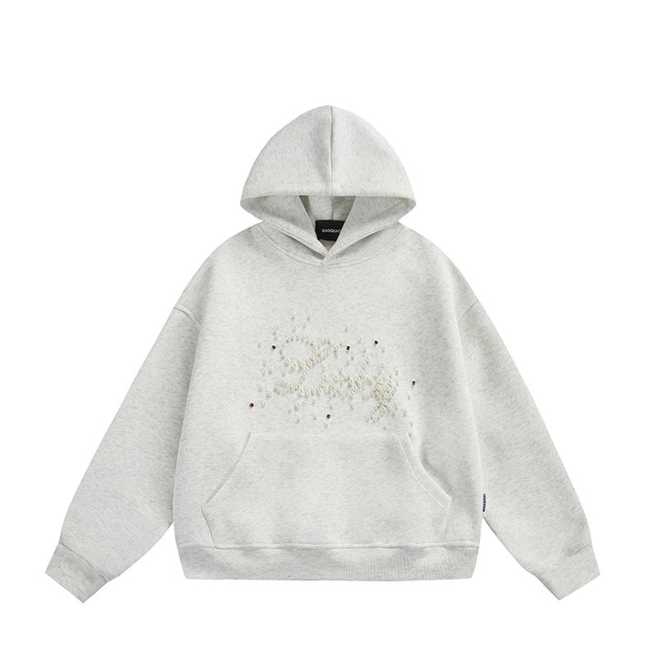 Unisex Oversize Kapuzenpullover mit Perlen‑ und Strassapplikation Echoarchiv