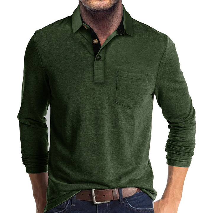 Herren Langarm Poloshirt mit modernem Kragen und Brusttasche Echoarchiv