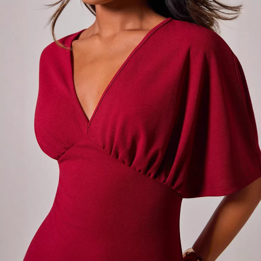 Damen figurbetontes Cocktailkleid mit tiefem V-Ausschnitt und Hüftakzent Echo Archiv