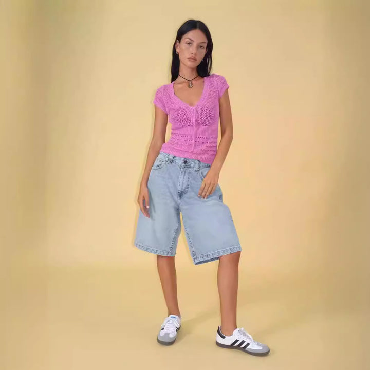 Damen lässige Denim-Shorts mit weitem Schnitt und hohen Seitentaschen Echo Archiv