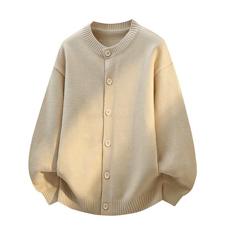 Unisex Oversize Strickcardigan mit Rundhalsausschnitt, Ballonärmeln & durchgehender Knopfleiste Echoarchiv