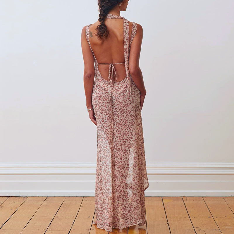 Damen Floral Maxi-Strandkleid mit attraktiven Schlitzdetails und Rückenband Echo Archiv