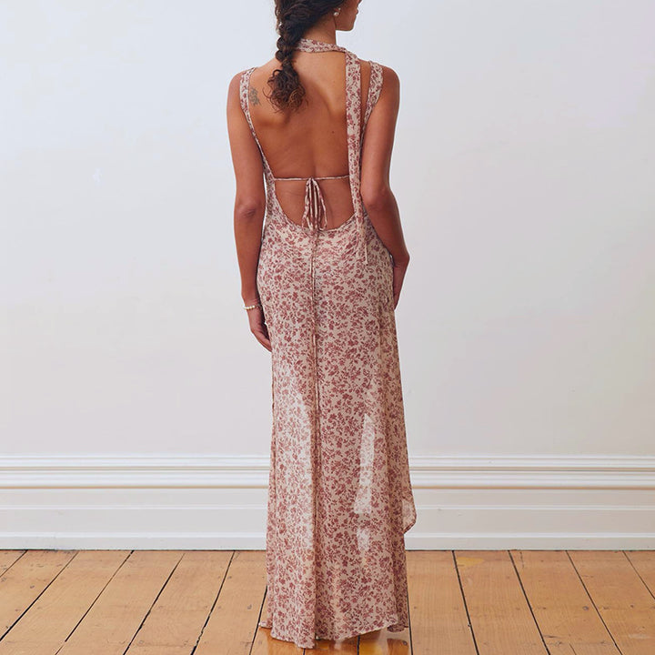 Damen Floral Maxi-Strandkleid mit attraktiven Schlitzdetails und Rückenband Echo Archiv