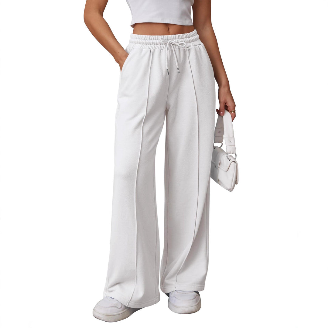 Damen nan High-Waist Relax-Freizeithose mit doppeltem Rippbund, sichtbarer Bügelfalte und weitem Bein Echo Archiv