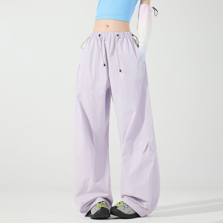 Damen Weite Nylon-Baggyhose mit elastischem Tunnelzugbund & Utility‑Taschen Echoarchiv