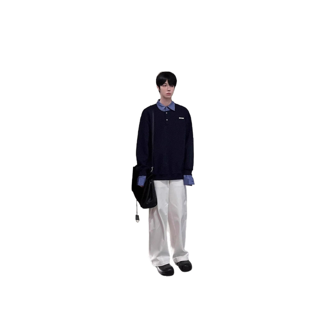 Herren Lässiger Oversized Pullover mit Kragen Echoarchiv