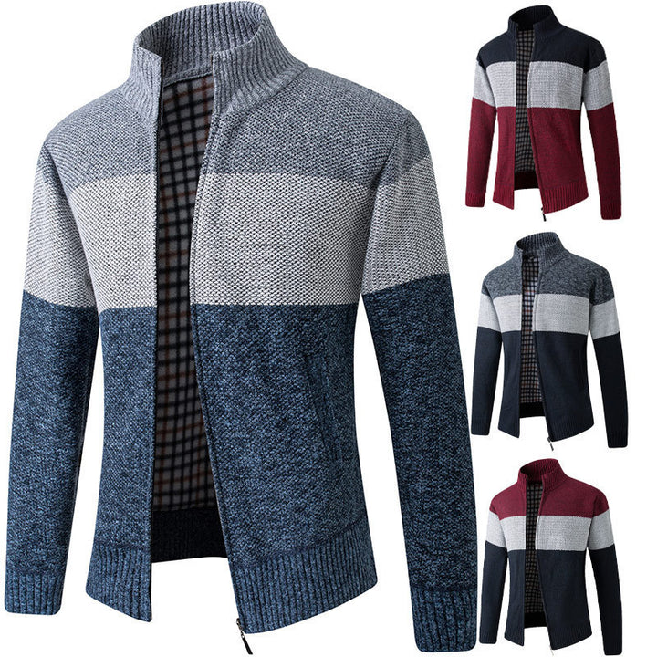 Herren Modische Strickjacke mit hohem Kragen und gestreiftem Design Echoarchiv
