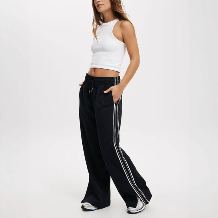 Damen Weite Jogginghose mit Kordelzug, elastischem Bund & seitlichen Kontraststreifen – Avérine