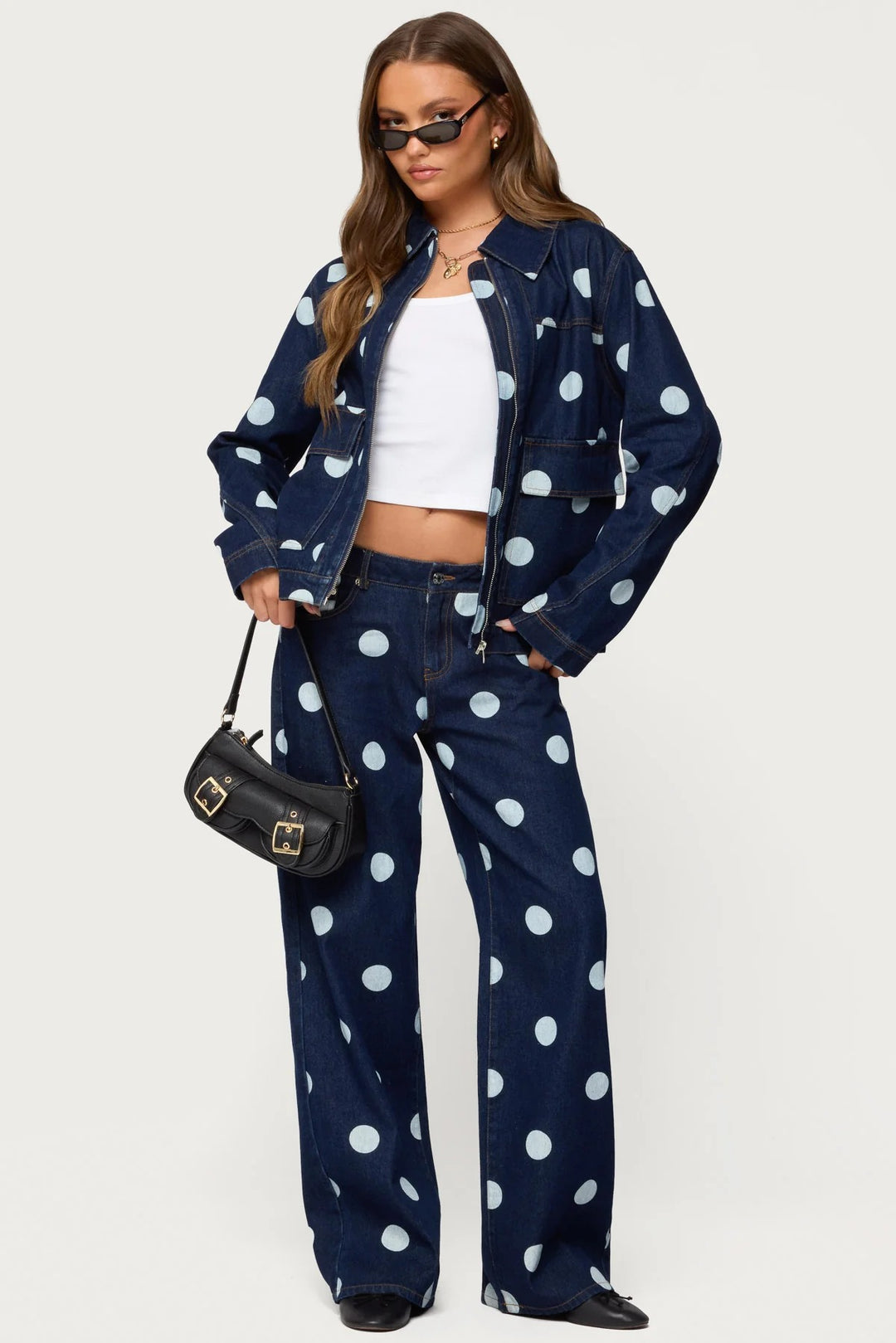 Damen Polka-Dot Denim-Set mit lässiger Schnittführung und angesagten Details Echo Archiv